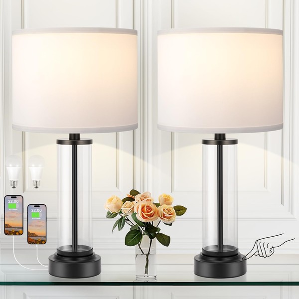 Black Bedroom Lamps Set of 2 - Touch Bedside Lamp