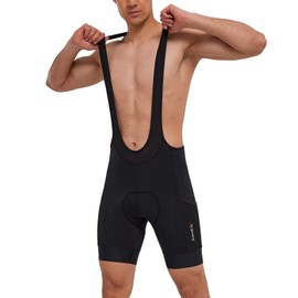 [サンティック] ビブショーツ ビブパンツ メンズ サイクルパンツ サイクリングパンツ ロードバイク サイクルウエア 夏用 自転車 パッド付き 吸汗速乾(ブラック XL)