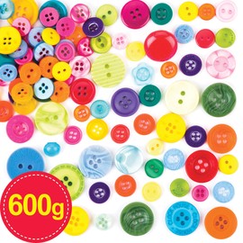 Baker Ross AV639 Assorted Multicoloured Buttons, Embellishments for Kids Arts and Crafts Activities, (Pack of 600g)