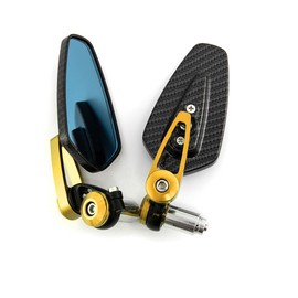 7/8'' Motorcycle End Bar Mirror 22mm Rearview Mirror Universal Motorbike Side Mirror (Carbon Yellow mirror -Blue Lens)
