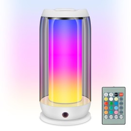 HONGUT LED Table Lamp with Color Changing, Dimmable Desk Lamp with Remote, AC/USB Powered Night Light Nightstand Lamp Bedside Table Lamp for Living Room Bedroom-1pk (White)