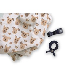 All4Ella Muslin Blanket with Stroller Clips Gift Set | Breathable Lightweight Organic Cotton Muslin Swaddle with 2 Clips | Cute Puppy Pattern | Baby Boys & Girls | Newborn to 2 Yrs