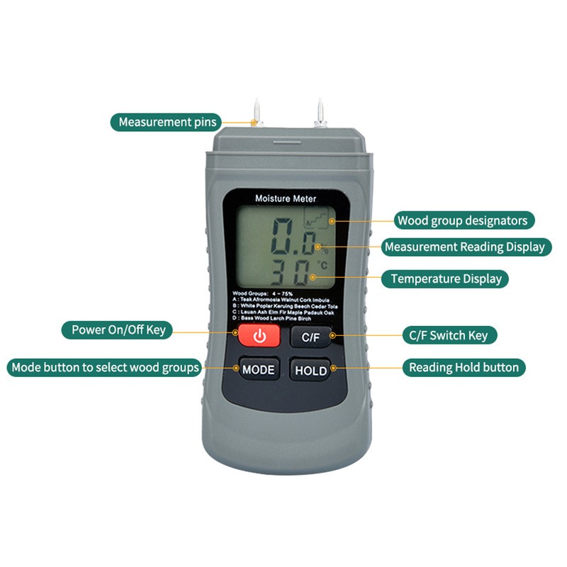 Pin Type Moisture Meter LCD Digital Display Moisture Detector for
