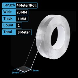 Art3d 8 m Double-Sided Tape Nano Extra Strong Transparent Double Sided Tape 2 Rolls Multi-Purpose Tape Carpet Mat Photo Frame Kitchen Craft Wall Mounting Home Car Carpet