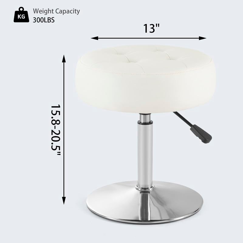 Gitrah White Vanity Chair for Makeup Room Round Ottoman Tufted