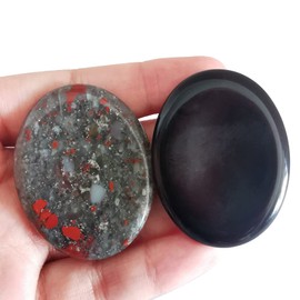 Lovionus89 Black Obsidian and Africa Bloodstone Thumb Worry Stone, Stress Relax Healing Reiki Crystal Pocket Palm Stones,Pack of 2