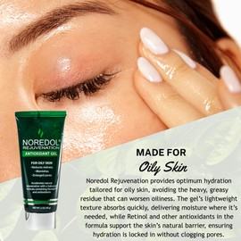 Noredol Rejuvenation Antioxidant Gel – Hydrating Gel Face Moisturizer for Women, Men, Clear, Non-Greasy, Fragrance Free, Mattifying Moisturizer for Oily Skin 2 oz.