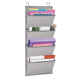 Eamay Wall Mount/Over Door File Hanging Storage Organizer - 4 Large Document Organizer Holder for School, Classroom, Home or Office Use, Wave Pattern