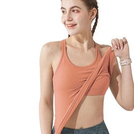 Yoga Racerback Tank Top for Women with Built in Bra,Women's Padded Sports Bra Fitness Workout Running Shirts Rose-Pink M