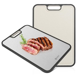 Titanium Cutting Board,15''x10'' Double-Sided Cutting Board 100% Pure Titanium & Wheat Straw PP Large Meat Cutting Boards Chopping Boards for Meat Vegetables Kitchen Home Outdoor,Dishwasher Safe