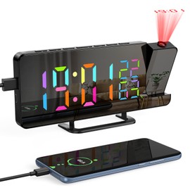 Digitaler Wecker Projektor, AIMMIE Projektionswecker Funkuhr LED Temperaturanzeige mit Snooze, 7,2" Große Display, 12/24HR USB Ladeanschluss 180° drehbar Wecker Digitaluhr für Schlafzimmer
