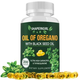 SHAPEINGIRL Oil of Oregano Capsules with Black Seed Oil - Organic Oregano Oil Supplement 200 Softgels, High Potency Carvacrol & Thymoquinone, Non-GMO, Immune Support, Digestive & Respiratory Health