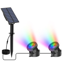 CREPOW Solar Pond Lights, 18 LED Super Bright Underwater Pond Lights Submersible LED Spotlights IP68 Waterproof Outdoor Spot Lights for Fountain Garden Yard Lawn Pool, Blue & Warm White (3 Head Lamp)