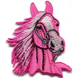 Horse colt bronco filly mustang pony stallion steed pink applique iron-on patch new