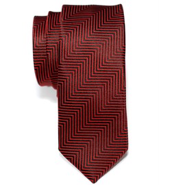 (リトリーズ) RETREEZ ヘリンボーン ストライプ柄 織り生地 細ネクタイ - ブラック&レッド