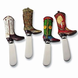 Supreme Housewares 4-Piece Hand Painted Resin Handle with Stainless Steel Blade Cheese Spreader/Butter Spreader Knife, Assorted (Boots)