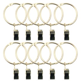 ANCLLO 40pcs Rustproof Drapery Matte Stainless Steel Metal Curtain Rings with Clips 1.5 inch Drapery Rings, Gold