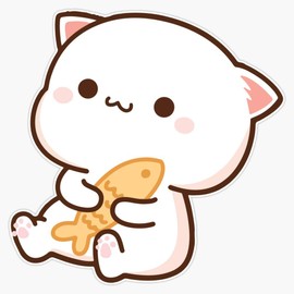 Leyland Designs Peach and Goma Mochi Cat Holding Fish Sticker Outdoor Rated Vinyl Sticker Decal for Windows, Bumpers, Laptops or Crafts 5"