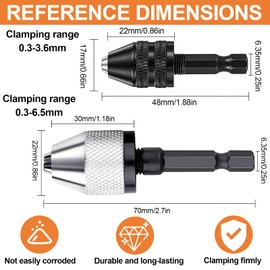 2-Piece Keyless Drill Chuck Conversion Tool, Hexagonal Handle Keyless Drill Chuck Conversion Tool, Micro Drill Quick Change Converter, Drill Chuck Adapter
