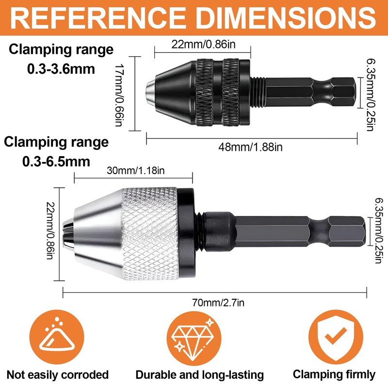 2-Piece Keyless Drill Chuck Conversion Tool, Hexagonal Handle Keyless Drill