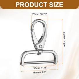 sourcing map 2Pcs Detachable Snap Hook Swivel Clasp 1 1/2" D Ring with Swivel Lobster Claw Clasps Hook for Purse Strap Keychain Bag DIY Craft, Silver