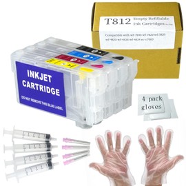 Gooyule 812 812XL T812XL Refillable Ink Cartridges No Chip 802 802XL T802 Replacement Sublimation Ink Cartridges Without Chip & Ink for WF-7820 WF-7830 WF-7840
