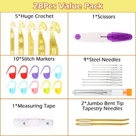 Eotvkof 5PCS Huge Crochet Hook Set Extra Large Size 12mm, 15mm, 18mm, 20mm, 25mm with Knitting Needle for Chunky Wool