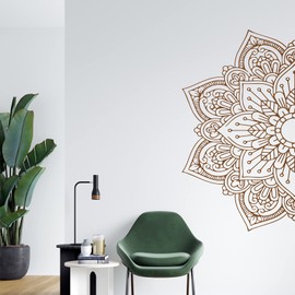 Half Mandala Wall Decal, Boho Indian Mandala Namaste Flower Wall Sticker, Headboard Master Bedroom Bohemian Décor, Removable Lotus Yoga Meditation Art Murals Décor for Living Room, Bedroom, TV Wall