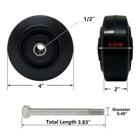 4”x 2”Industrial Casters, Black Rubber Tread on Cast lron Wheel, Roller Bearing-1/2 Bore, 400 lbs Capacity Per Wheel(10 Pack)