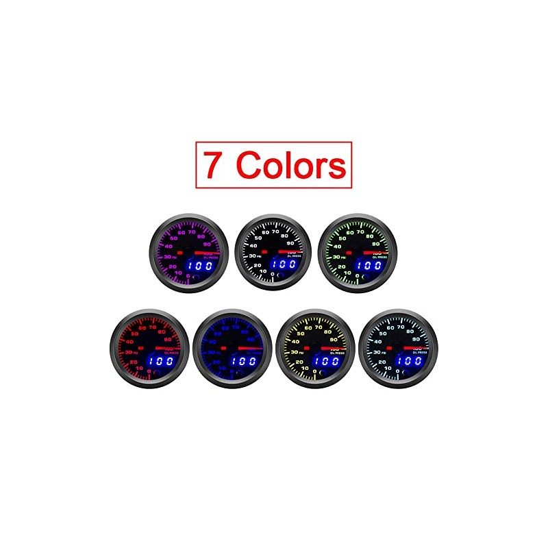 Keenso 12V 52mm Medidor de Presión de Aceite,Pantalla LED con