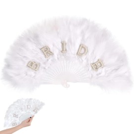 Bride Fan, Elegant Folding Hand Fan for Ladies, Feather Hand Fan Folding Trim Wedding Accessories, Bridal Shower Decorations, Wedding Photo Props Party Outdoor Decoration