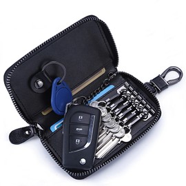 LTLSZRN Leather Key Case, Key Case for Car Keys, Key Case, Key Holder, Key Holder, Small Purse, Car Key Fob Bags for Men and Women (Black)