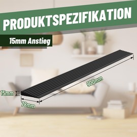 XARILK Door Threshold Ramp Made of Natural Rubber (90 x 7.8 x 1.5 cm), 1000 kg Load Capacity, Non-Slip, Can be Adjusted and Cuttable for Wheelchair, Scooter, Sweeping Robots, Bathroom