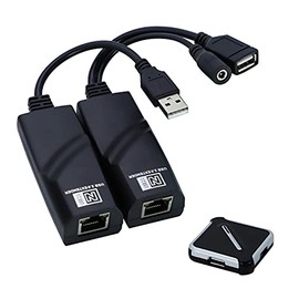 E-SDS USB 2.0 Extender to RJ45 Over Cat5 Cat5E Cat6 up to 328 Ft, USB Ethernet Extender Over Cat5/5E/6 Supports Windows/Mac/Vista, Plug and Play, No Driver Needed, with a 4 Ports USB Hub
