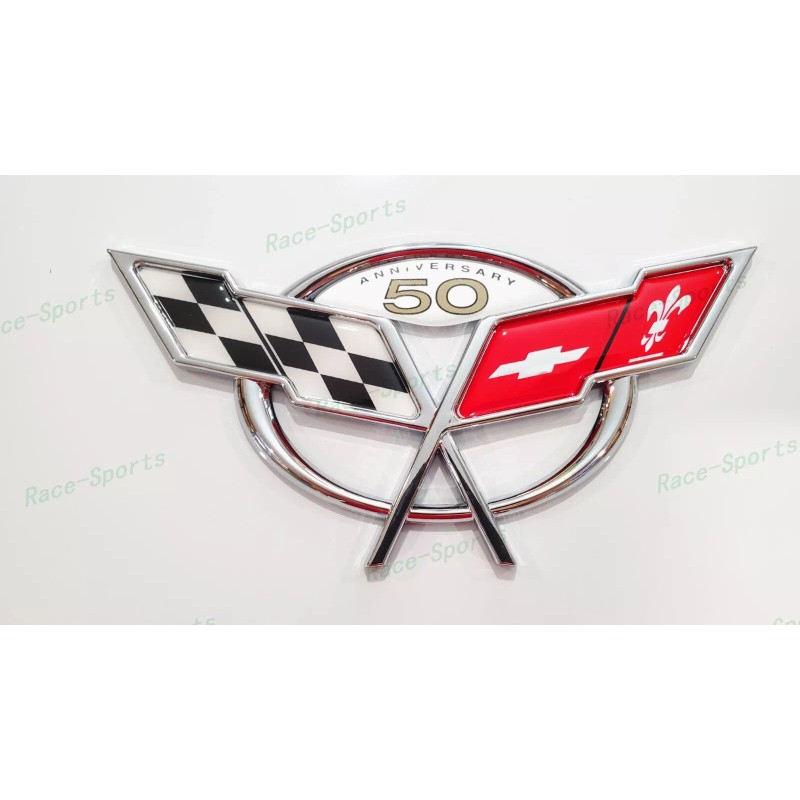 AUTO 2PC Chrome Front Rear 50Th Anniversary Cross Flags Emblems