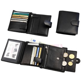 Hans Kniebes Men's Leather Wallet with Latch in Portrait Format with 10 Card Slots and 4 ID Slots Wallet with RFID Protection Nappa Leather Wallet, black, Classic