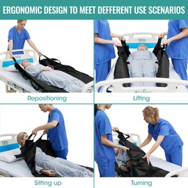Bed Positioning Pad with Reinforced Handle, 70" X 40" Multipurpose Waterproof Transfer Sheet for Turning, Lifting & Sliding, Reusable Washable Patient Positioning Sheet for Bedridden, Caregiver, Black