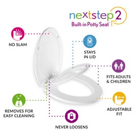 Mayfair NextStep2 Toilet Seat with Toddler Potty Training Seat Built-In, Slow Close, Easy Clean, Magnetic Removable Kids Seat, ELONGATED, White | Mayfair