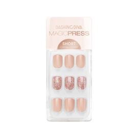 Dashing Diva Magic Press Nails - Honey Sparkle | Short, Square Shaped Press On Nails | Long Lasting Stick On Gel Nails | Lasts Up to 7 Days | Contains 30 Stick On Nails, 1 Prep Pad, 1 File
