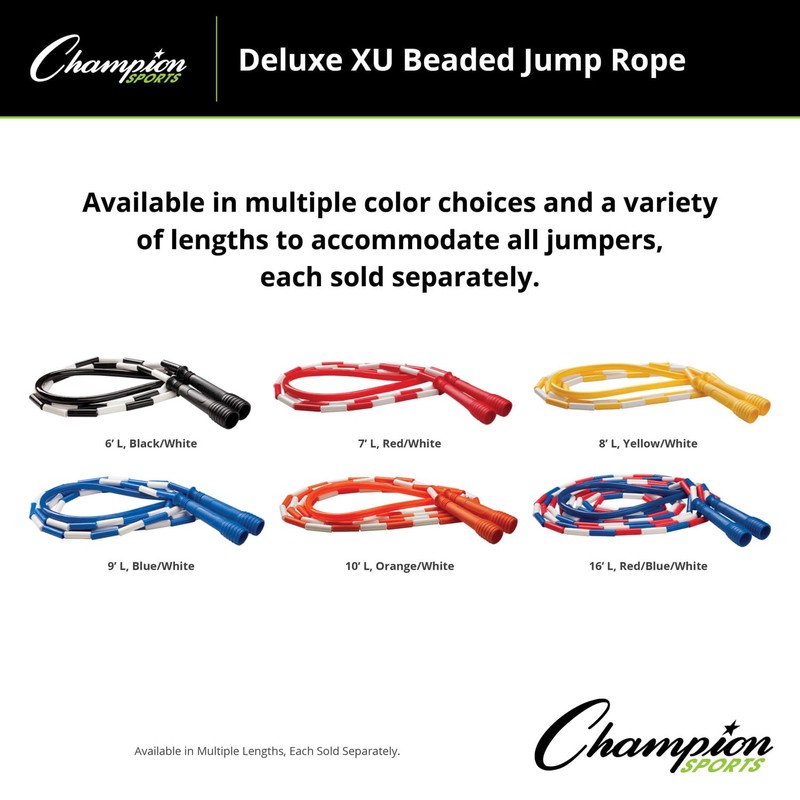Champion Sports Deluxe XU Skipping Rope with Beads, Various Lengths