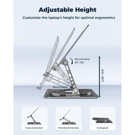 Aoviho Adjustable Laptop Stand for Desk with 360° Rotating Base - Aluminum Ergonomic Laptop Riser Holder, Portable Computer Stand Fits for MacBook Pro/Air Dell HP Lenovo Notebook up to 15.6" (Black)