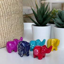 Global Crafts Soapstone Tiny Elephant Figurines, Handmade in Kenya, Assorted Pack of 5 Colors (KSASMELE-5PK)