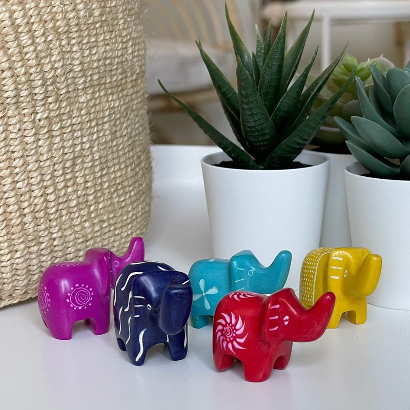 Global Crafts Soapstone Tiny Elephant Figurines, Handmade in Kenya, Assorted
