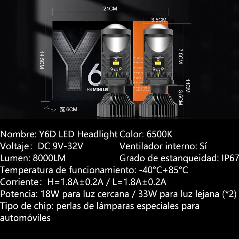 Focos Led H4/9003/hb2 Lupa Alta Y Baja Auto Motocicleta