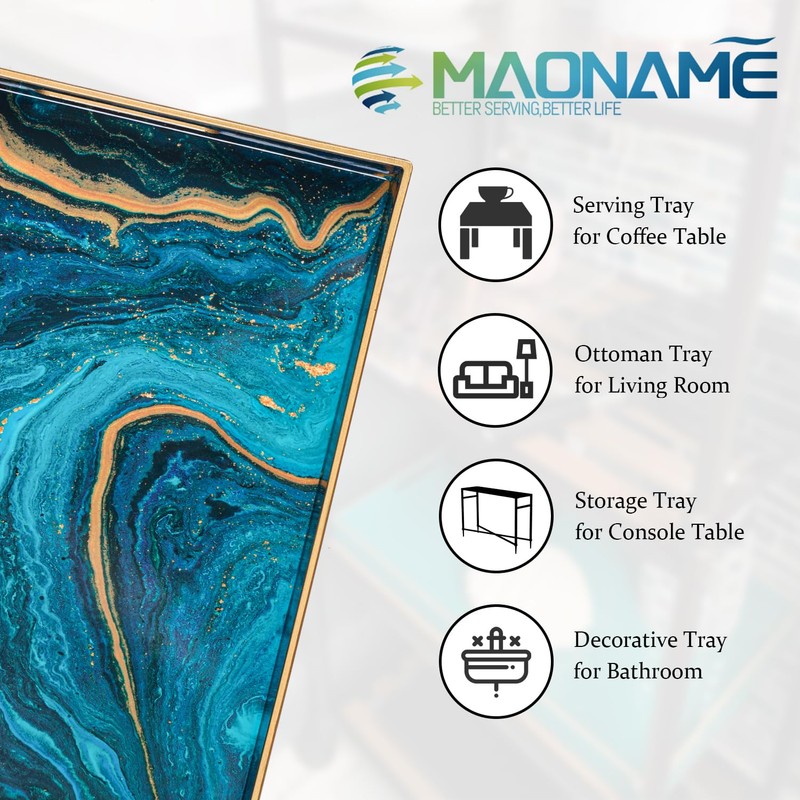 MAONAME Plastic Decorative Tray, Marbling Tray with Handles, Rectangular Coffee