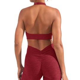YEOREO Women's Sports Bra Backless Sports Bra Crush Halter Sport Bra Padded Workout Yoga Top Jujube Red L