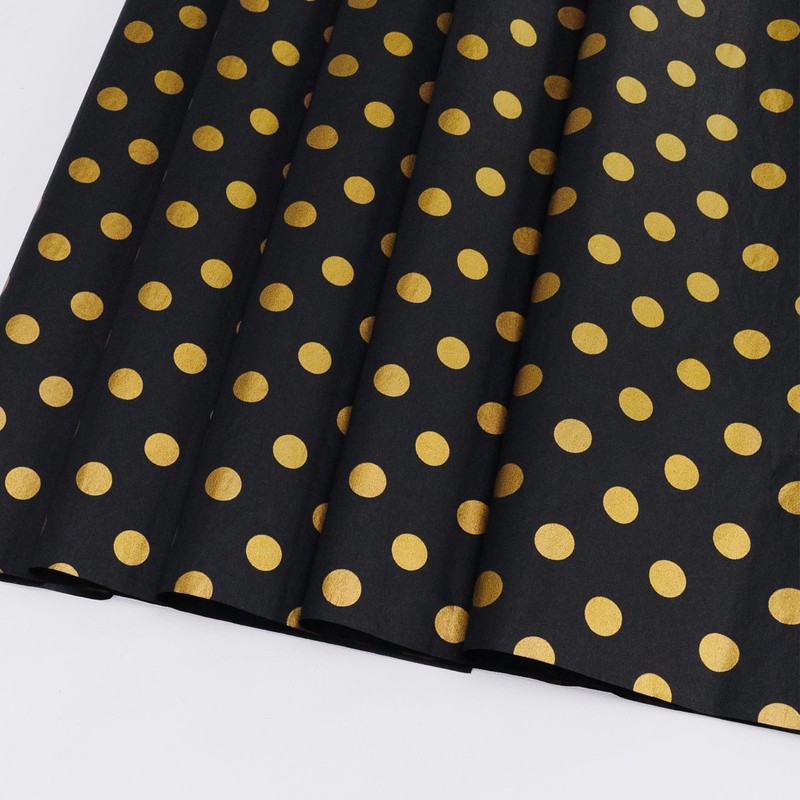 MR FIVE 60 Sheets Black Gold Polka Dot Tissue Paper