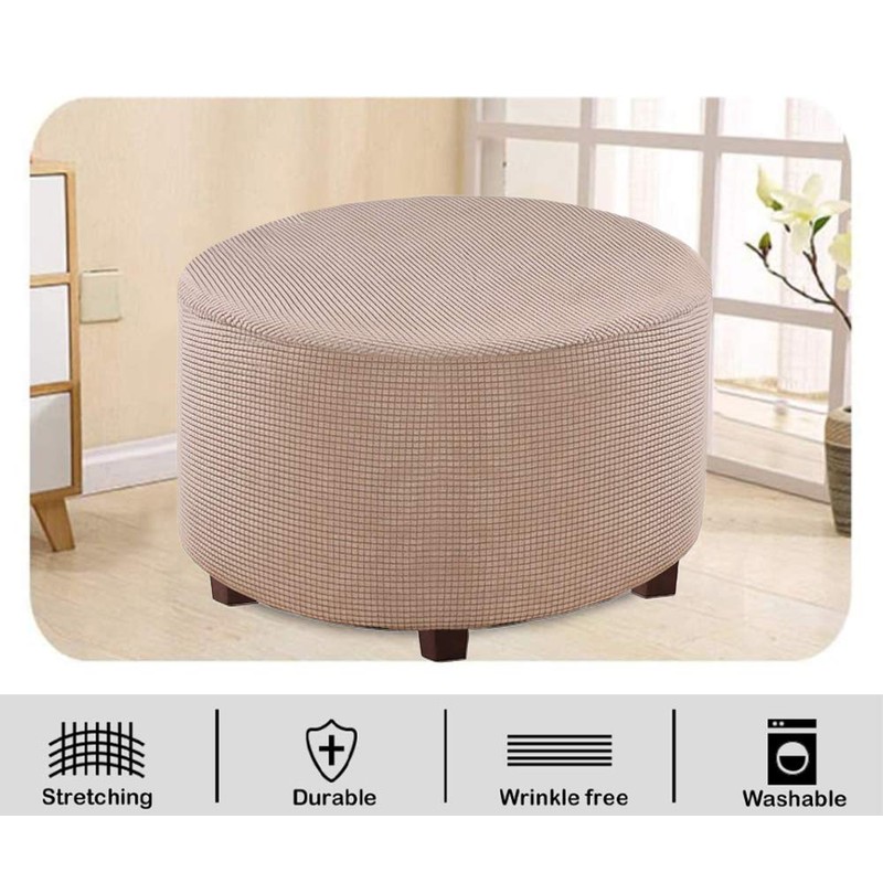 VIENLOVE Round Ottoman Slipcover Polyester Blend Footstool Protector Covers Stretch