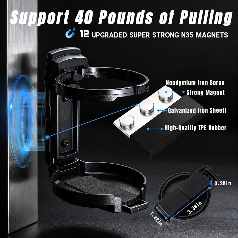 LITTLEMOLE Foldable Magnetic Cup Holder, Adjustable Folding Drink Holders for