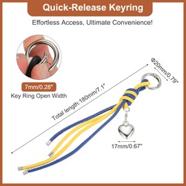 MECCANIXITY Braided Leather Rope Keychain Ropes Bag Charm Car Key Open Chain Ring with Heart Charm & Braided Diamond Knot Long Leather Strap Tassel for Bags, Sapphire Blue Yellow, Pack of 2